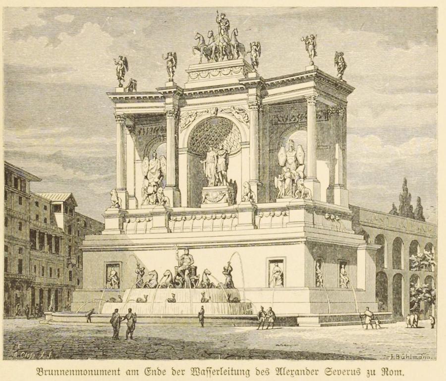 Illustration Brunnenornament am Ende der Wasserleitung des Alexander Severus zu Rom