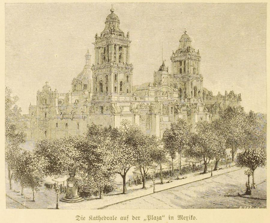 Illustration Die Kathedrale auf der 'Plaza' in Mexiko