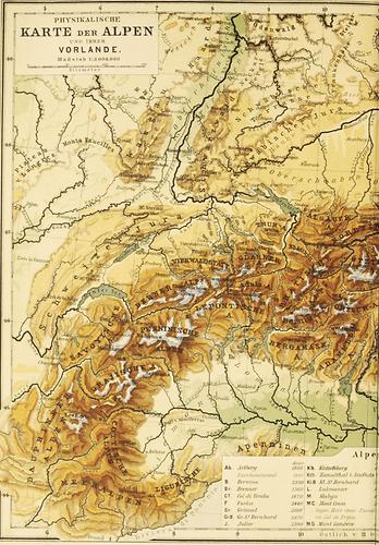 Karte der Alpen  I Band 1 Pierers Konversations Lexikon 