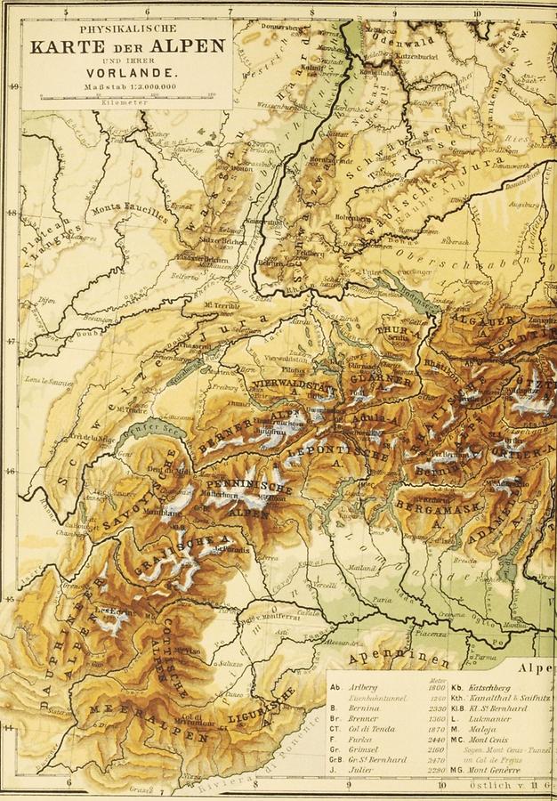 Illustration Karte der Alpen und ihrer Vorlande I