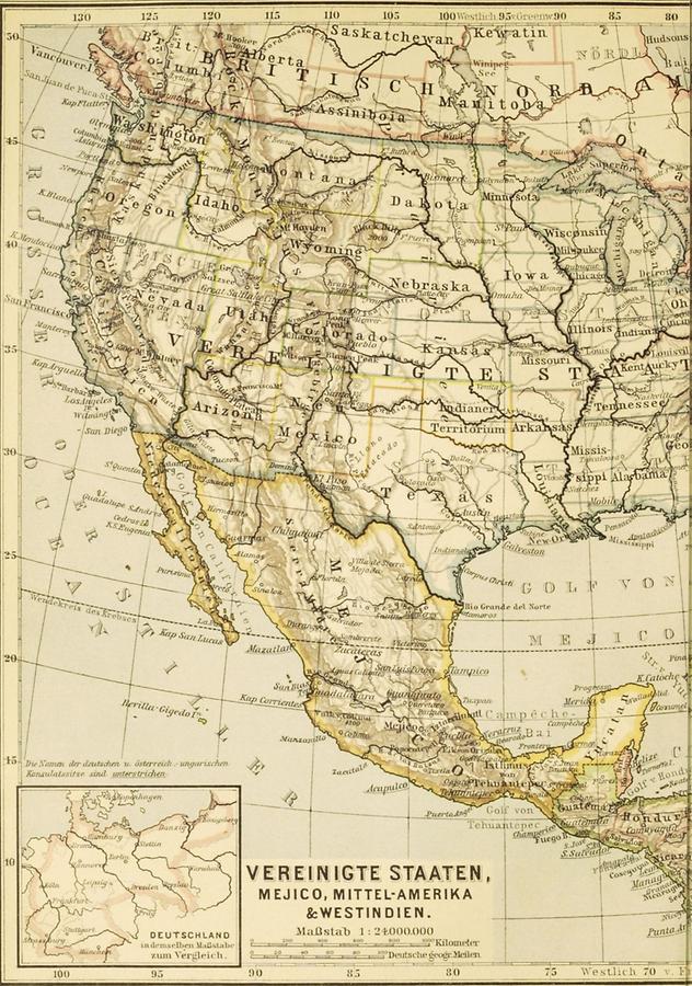 Illustration Vereinigte Staaten, Mexiko, Mittelamerika, Westindien