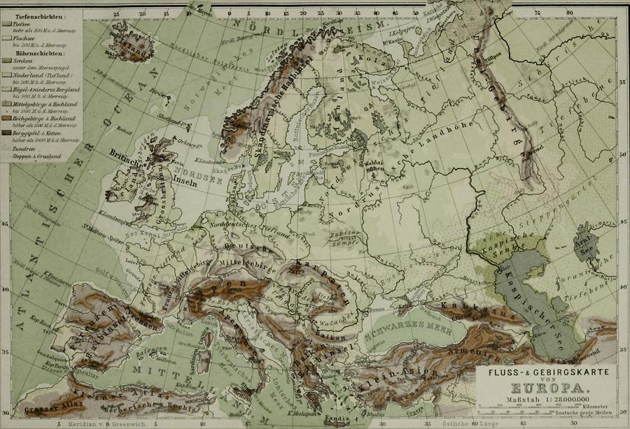 Illustration Europa: Fluss- und Gebirgskarte