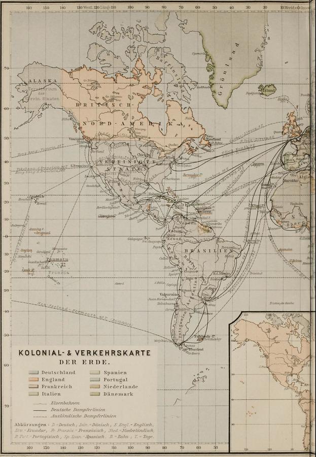 Illustration Kolonial- und Verkehrskarte der Erde
