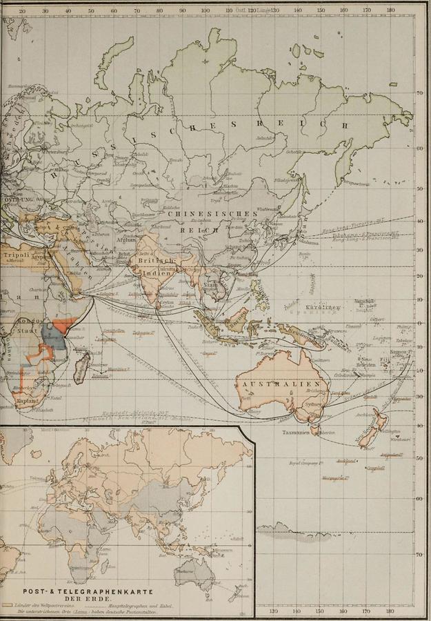 Illustration Post- und Telegraphenkarte der Erde