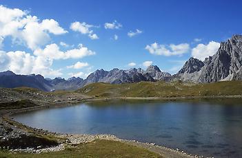 Steinsee mit Bergpanorama, Lechtaler Alpen, 1997