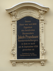 Prandtauers Wohnhaus in St. Pölten, Klostergasse 15, Gedenktafel