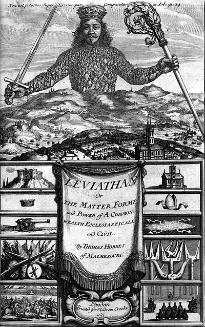 Der Staat als Leviathan, der nach Hobbes Schutz im Gegenzug für Gehorsam verspricht.