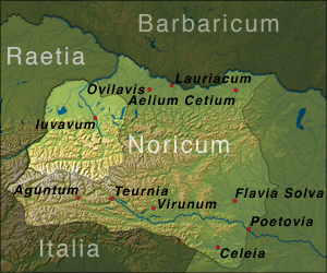 Die Grenzen des Gebiets von Iuvavum als Teil der Provinz Noricum.