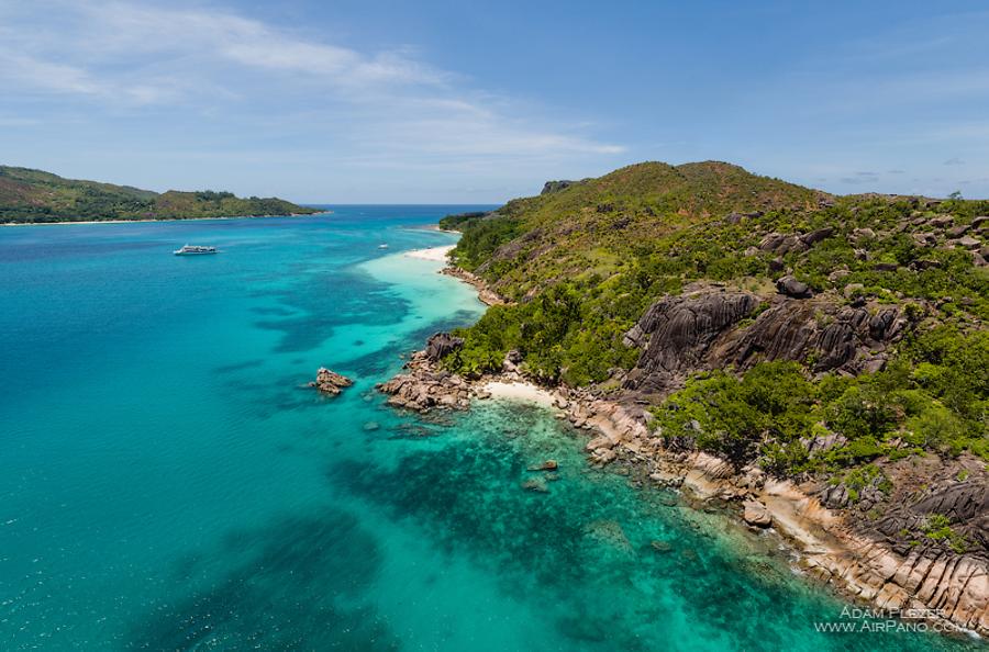 Pointe Camille, La Digue from an altitude of 410 meters. Seychelles, © AirPano 