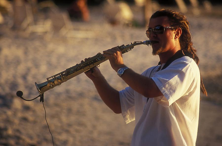 Pitons Bay - Jalousie Beach; Saxophonist Rob Tayler