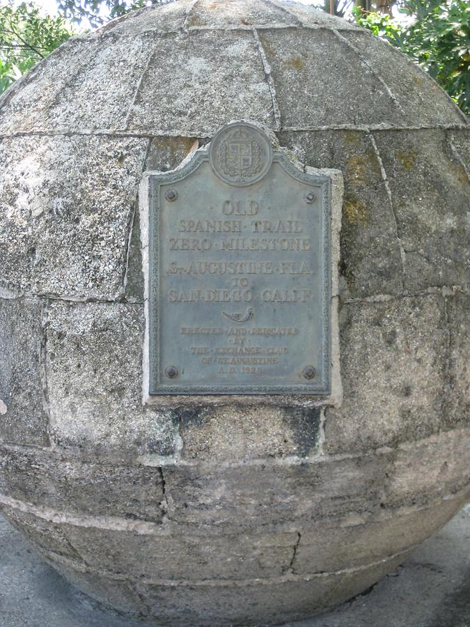 St. Augustine Old Spanish Trail Zero Milestone