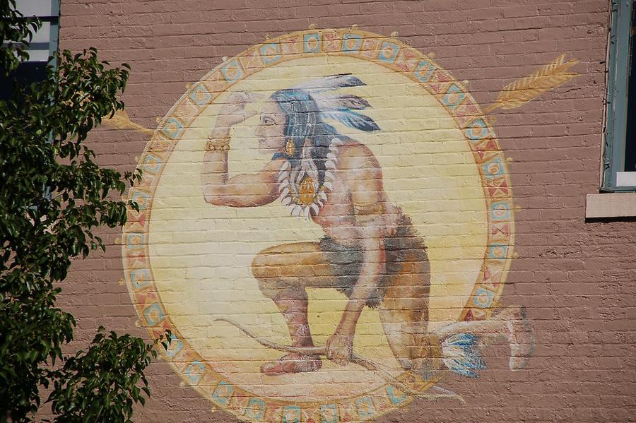 Mural of Native Amercian on house in Golden