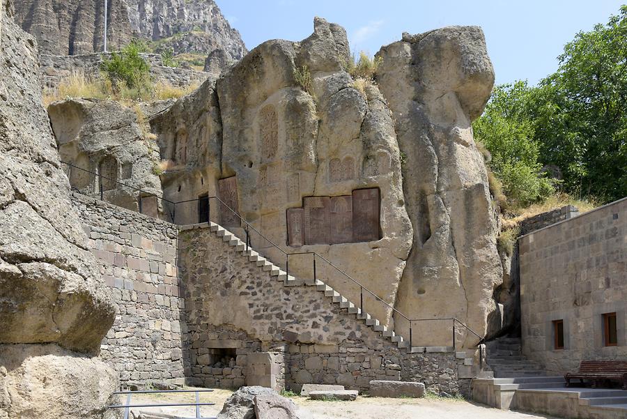 Geghard Monastery - Rock Cut Chapels; Khachkars