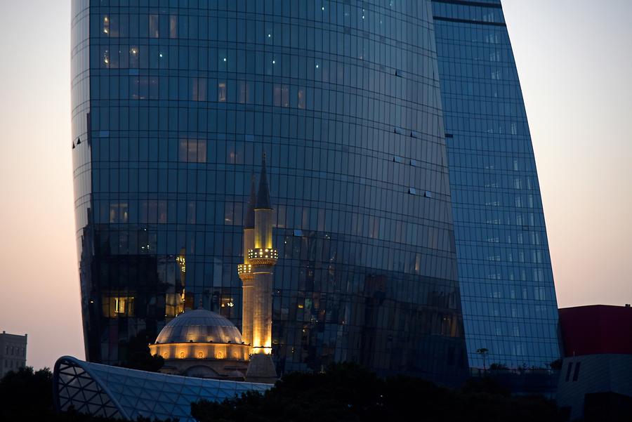 Flame Towers at Sunset