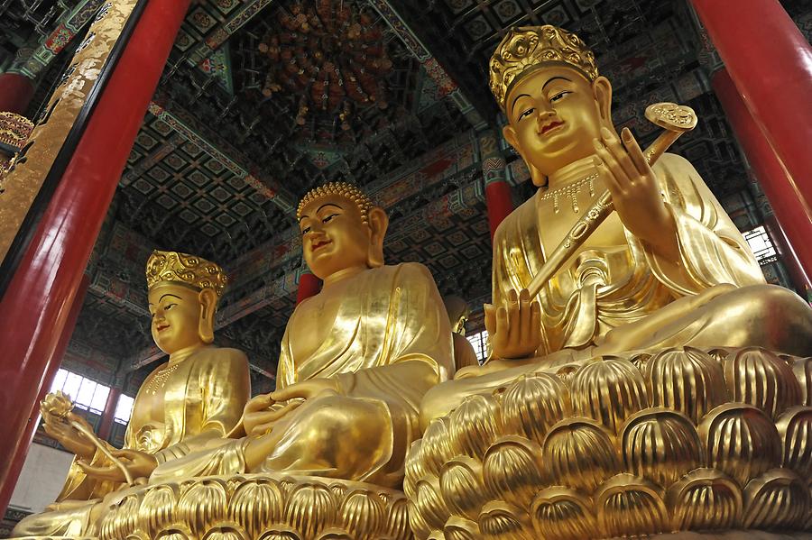 Jiuhuajie Village - Main Temple; Buddha Trinity