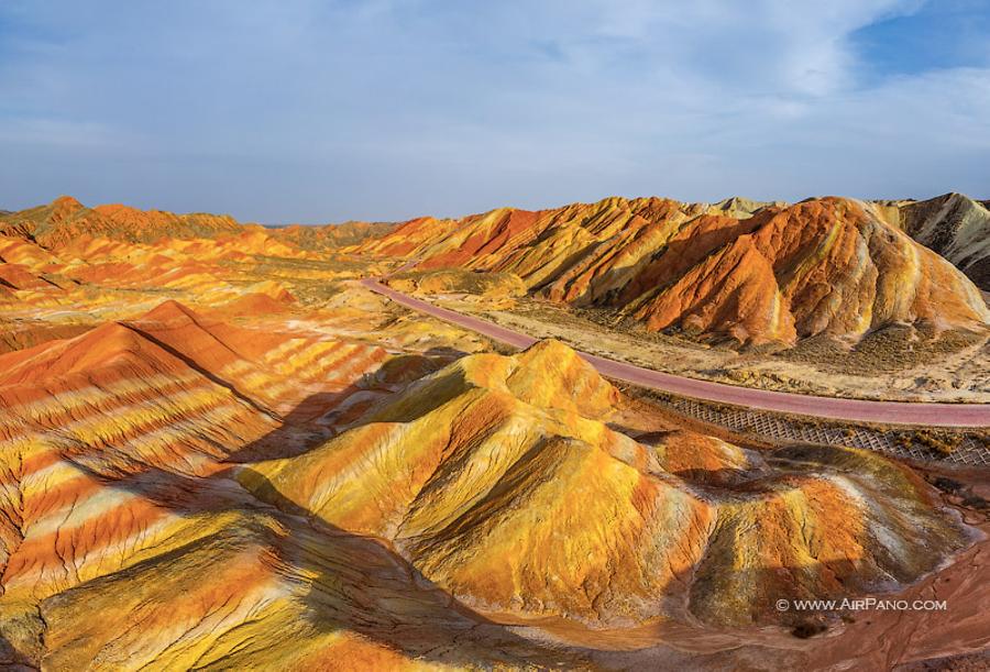 Colourful mountains of the Zhangye Danxia Geopark, China, © AirPano 