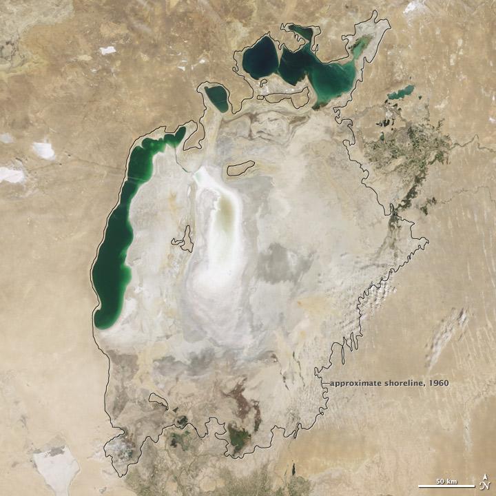 Aral Sea, dropped water levels