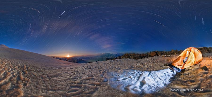 Starry sky over mount Elbrus