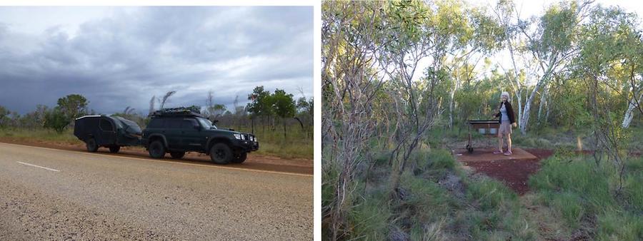 storms brewing beyond Broome / Ruth Göttlicher enjoying bbq at Millstream NP