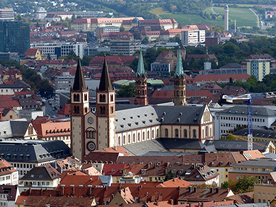 Würzburg - Cathedral (Dom) St. Kilian seen form Fortress Marienberg