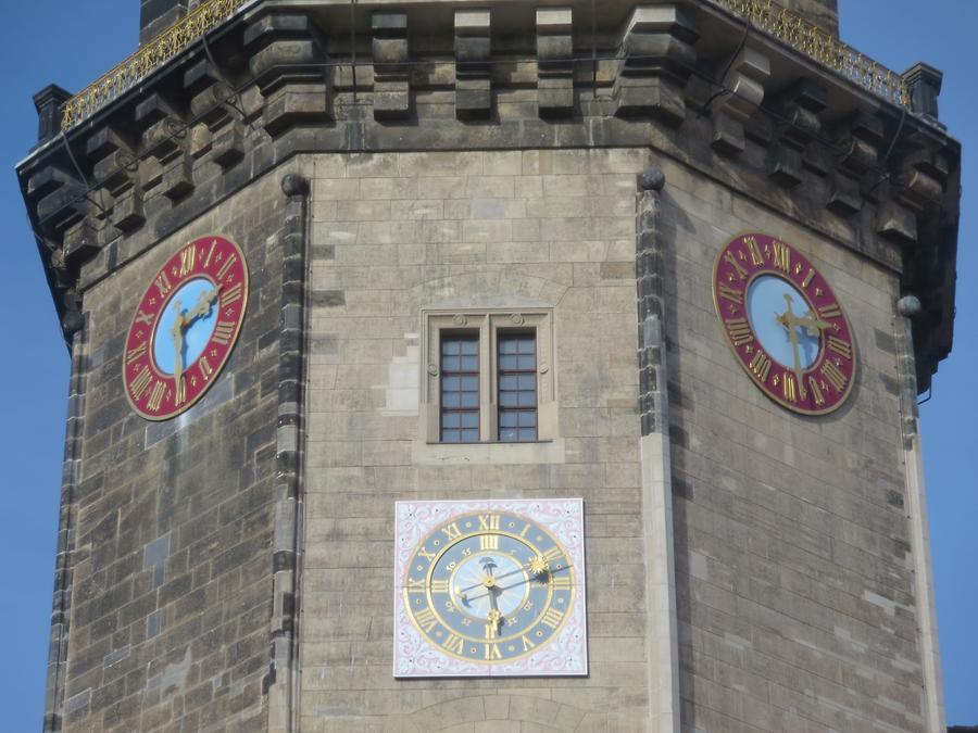 Dresden - Dresden Castle, Hausmannturm; Spire with Clock