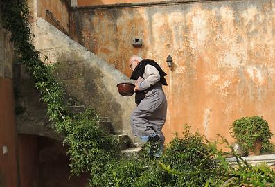 Monk in monastery garden
