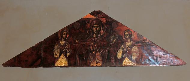 Wallpainting in the former dining roorm for monks, showing Mary and childl Jesus