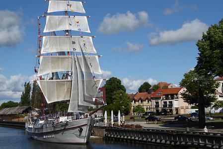 Former Russian training ship, now restaurant on the river leading to the harbour., Photo: Hermann Maurer , 2016