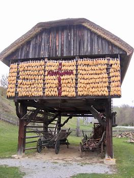 Kozolec - typical Slovenian house in the Open Air Museum, Rogatec, Slovenia. 2016. Photo: Clara Schultes