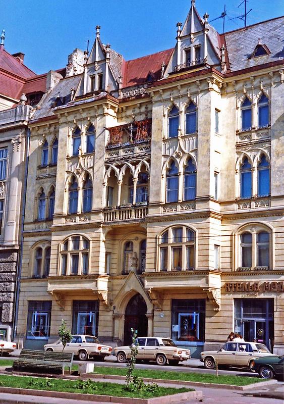 A Neo-Gothic building facade in Lviv