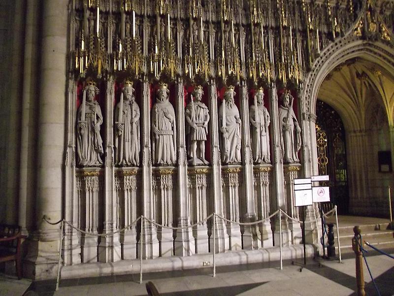 Carvings of many of Englands early kings