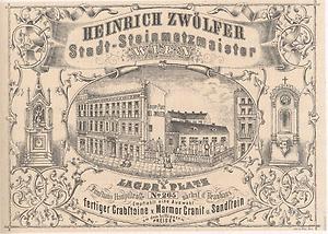Geschäftskarte von »Heinrich Zwölfer Stadt-Steinmetzmeister Wien«