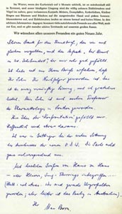 Brief von Max Born an Hans Thirring, mit Grüen 'von Haus zu Haus', 1960
