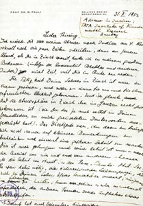 Brief von Wolfgang Pauli an Hans Thirring, 1952