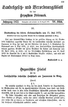 Landesgesetzblatt aus 1872