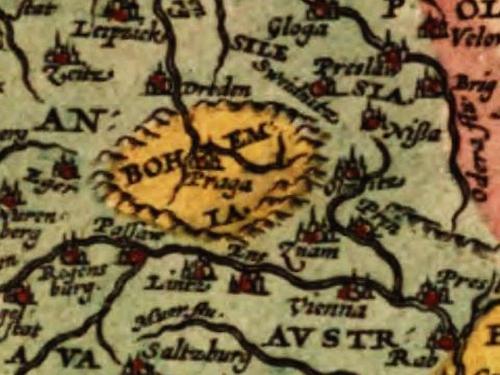 Böhmen und Prag auf einer 1601er karte von Abraham Ortelius.