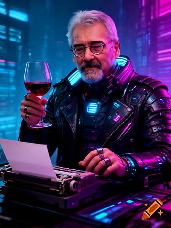 Autor Krusche per KI als Cyberpunk.