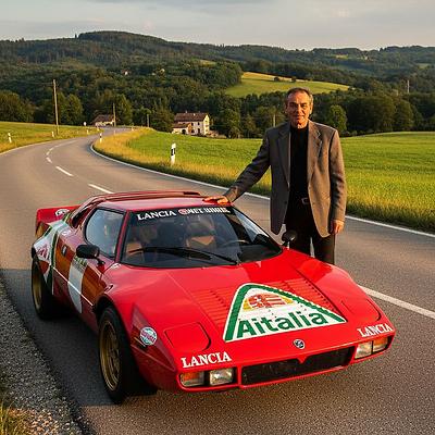 Matthias Marschik per KI mit einem Lancia Stratos aufgestellt.