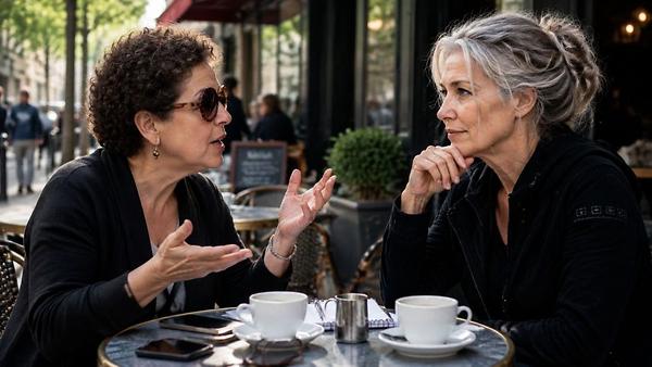 Andrea Ghoneim (links) und die KI-Persona Margarethe by KI.