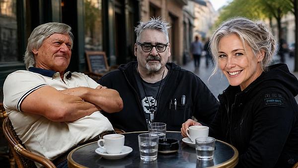 Von links: Richard Mayr, Martin Krusche und die KI-Persona Margarethe.