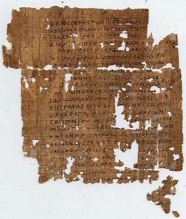 Aus den neutestamentlichen Papyri: Papyrusblatt „P1“ mit dem Text von Matthäus 1,1–9.1.