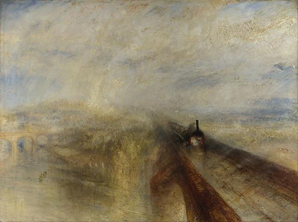 William Turner: Regen, Dampf und Geschwindigkeit. Die Große Westeisenbahn, 1844, 90,8 x 121,9 cm, Öl auf Leinwand, London, National Gallery