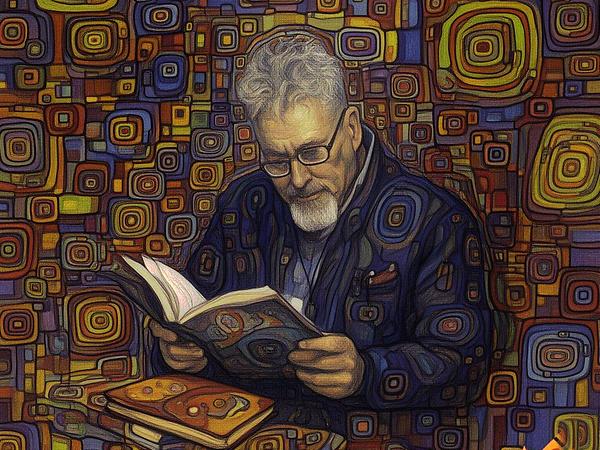 Krusche, als hundertwasserisierter Poet by KI.