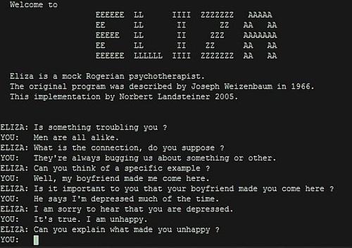 ELIZA: Ab etwa 1964 arbeitete Joseph Weizenbaum an einem Computerprogramm, welches Menschen erlauben soltle, mit einem Computer in ihrer natürlichen Sprache zu kommunizieren.