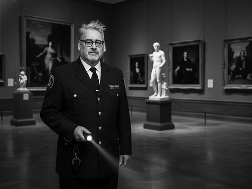 Hab mich von einer KI als Museums-Nachtwächter ausstaffieren lassen. (Unübersehbar fehlt da noch eine größere Dosis Kaffee.)