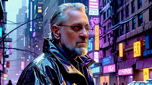 Martin Krusche als Cyberpunk, von einer KI generiert.