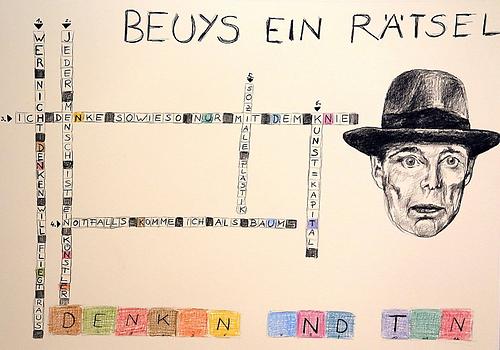 BEUYS EIN RÄTSEL, 2022, 50 x 70cm, Buntstift auf Papier