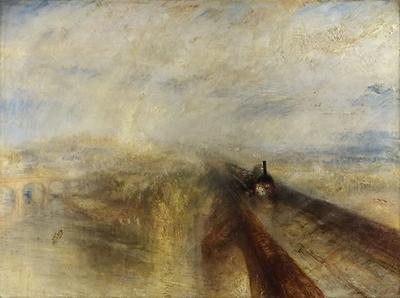 Rain, Steam and Speed – the Great Western Railway von William Turner… Räumliches Sehen: Diese neuen Möglichkeiten der Geschwindigkeitserfahrung forderten von Menschen nächste Kompetenzen im räumlichen Sehen. Beim Pferd nützt einem, daß dieses sensible Fluchttier bei hohem Tempo mehr kann als Menschen. Bei der Eisenbahn sorgt der Schienenstrang für einigermaßen überschaubare Situationen. Mit Motorrädern und Automobilen bleib der Mensch dann plötzlich ganz auf sich gestellt, um seinen Weg, den Raum und alles, was sich da tut, in Relation zu seiner Geschwindigkeit richtig einzuschätzen.