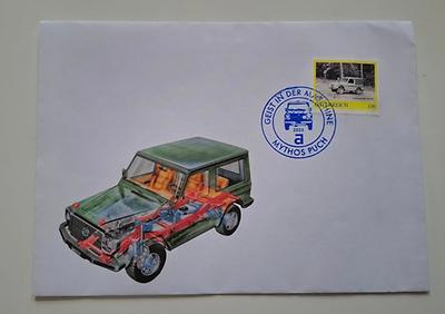 Dazu eine Puch G Sondermarke, gestiftet von Markus Rudolf. Die zeigt einen Prototyp von 1974.