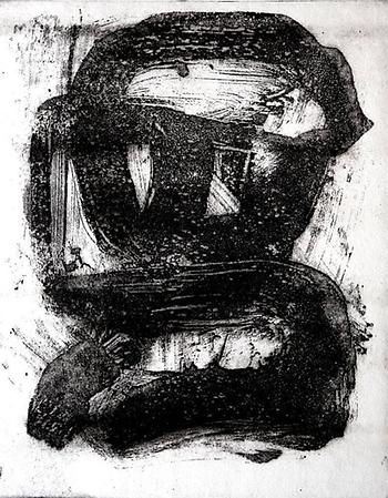 Herta Tinchon: Verschlungene Spur, 1993, Radierung, 19,5 x 24,5 cm.